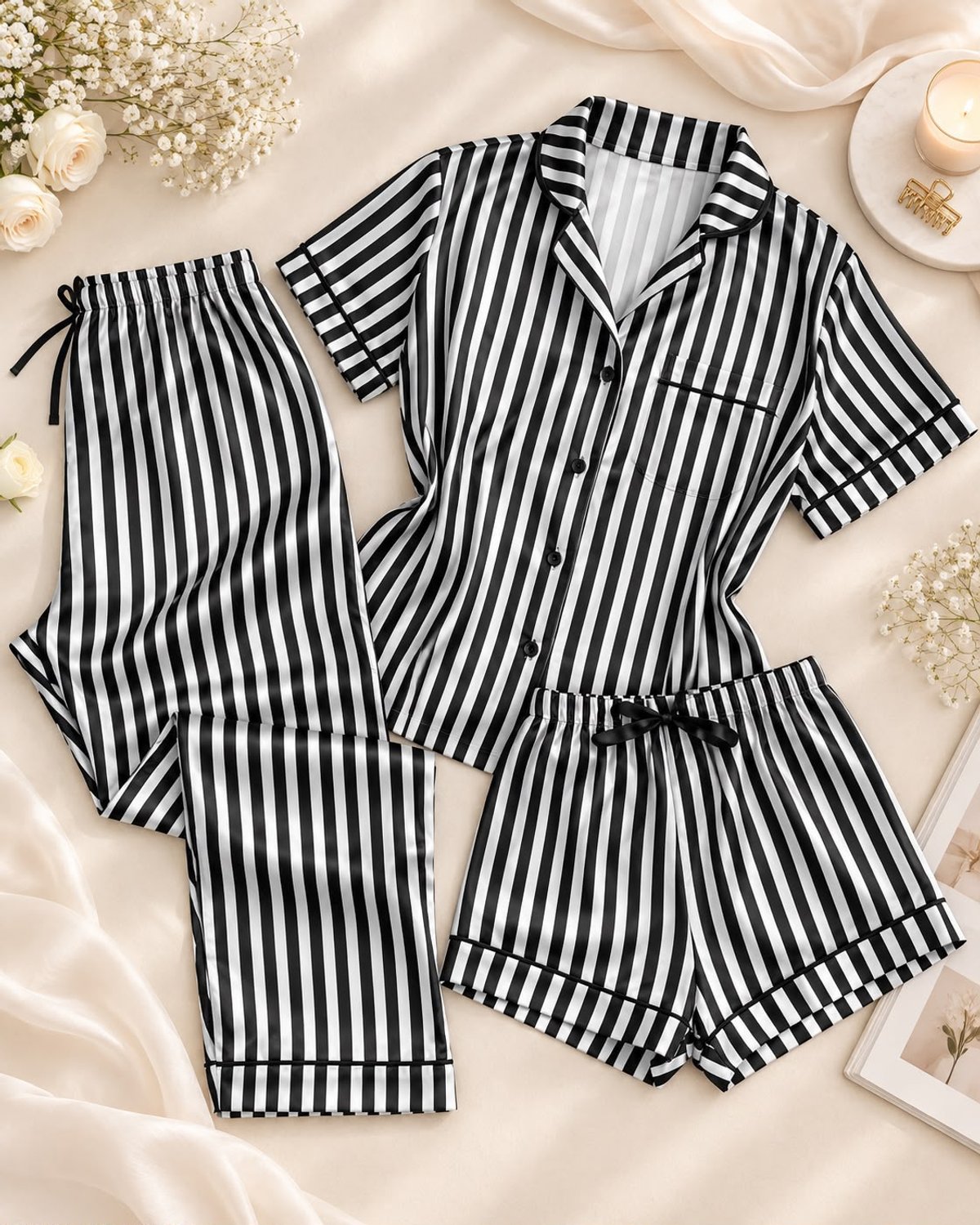 PIJAMA SATINADO A RAYAS | 3 pcs - 3