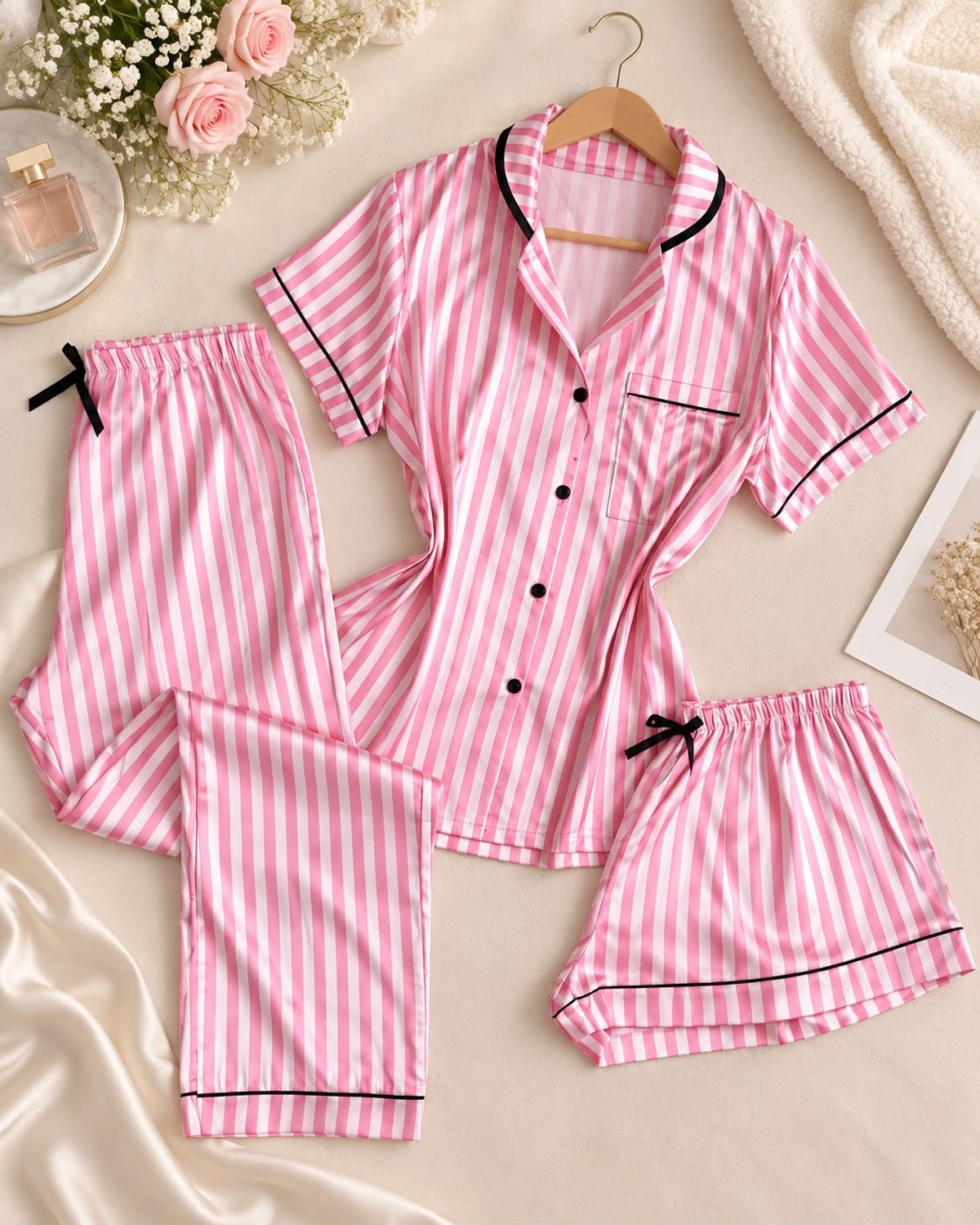 PIJAMA SATINADO A RAYAS | 3 pcs - 4