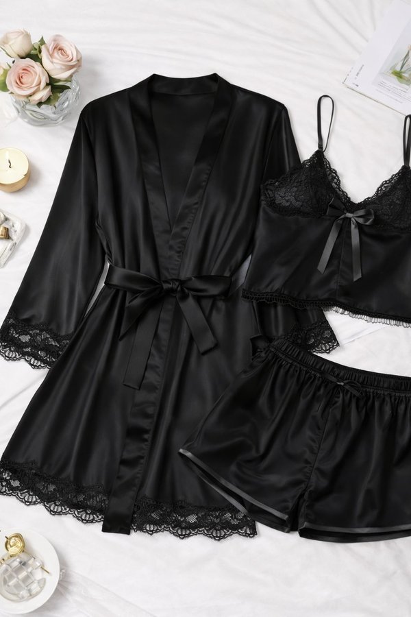 ✨ CONJUNTO DE PIJAMA SATINADO 3 PIEZAS✨