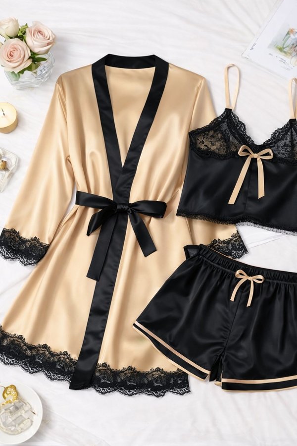 ✨ CONJUNTO DE PIJAMA SATINADO 3 PIEZAS✨