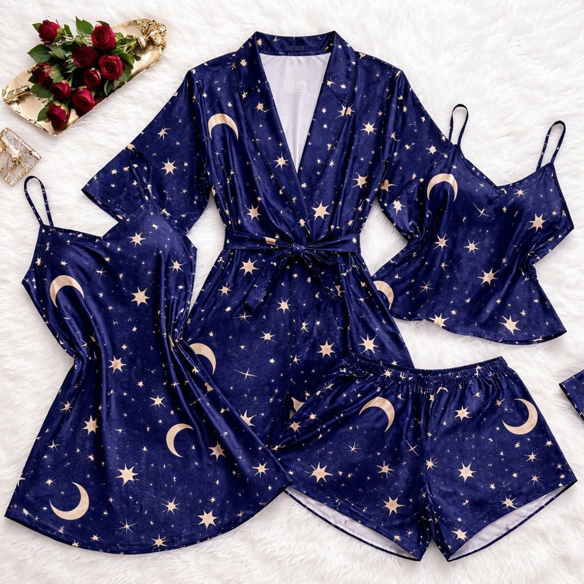 ✨ PIJAMA SATINADO 4 PIEZAS – ESTAMPADO CELESTIAL ✨ - 3