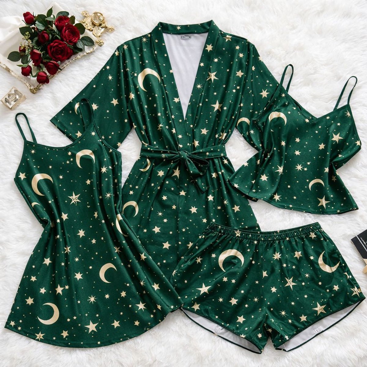 ✨ PIJAMA SATINADO 4 PIEZAS – ESTAMPADO CELESTIAL ✨ - 5