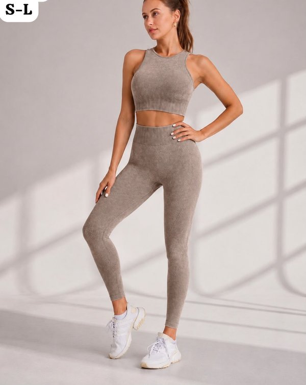 CONJUNTO DEPORTIVO SEAMLESS PRELAVADO 💖 ✨