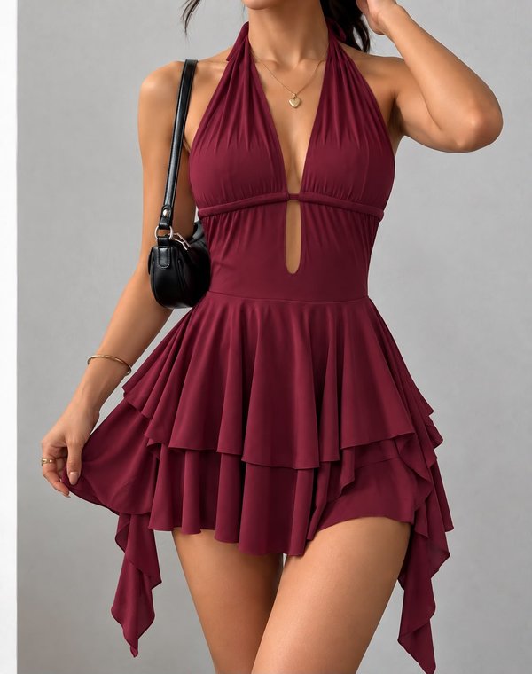 VESTIDO DE LYCRA  CON VOLADOS 💖 ✨ 