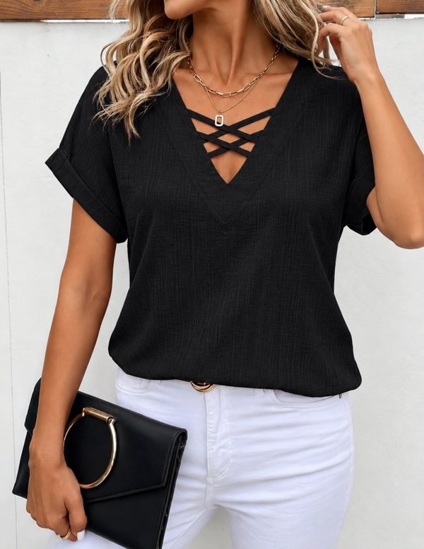 BLUSA CON DETALLES DE TIRAS CRUZADAS 💖