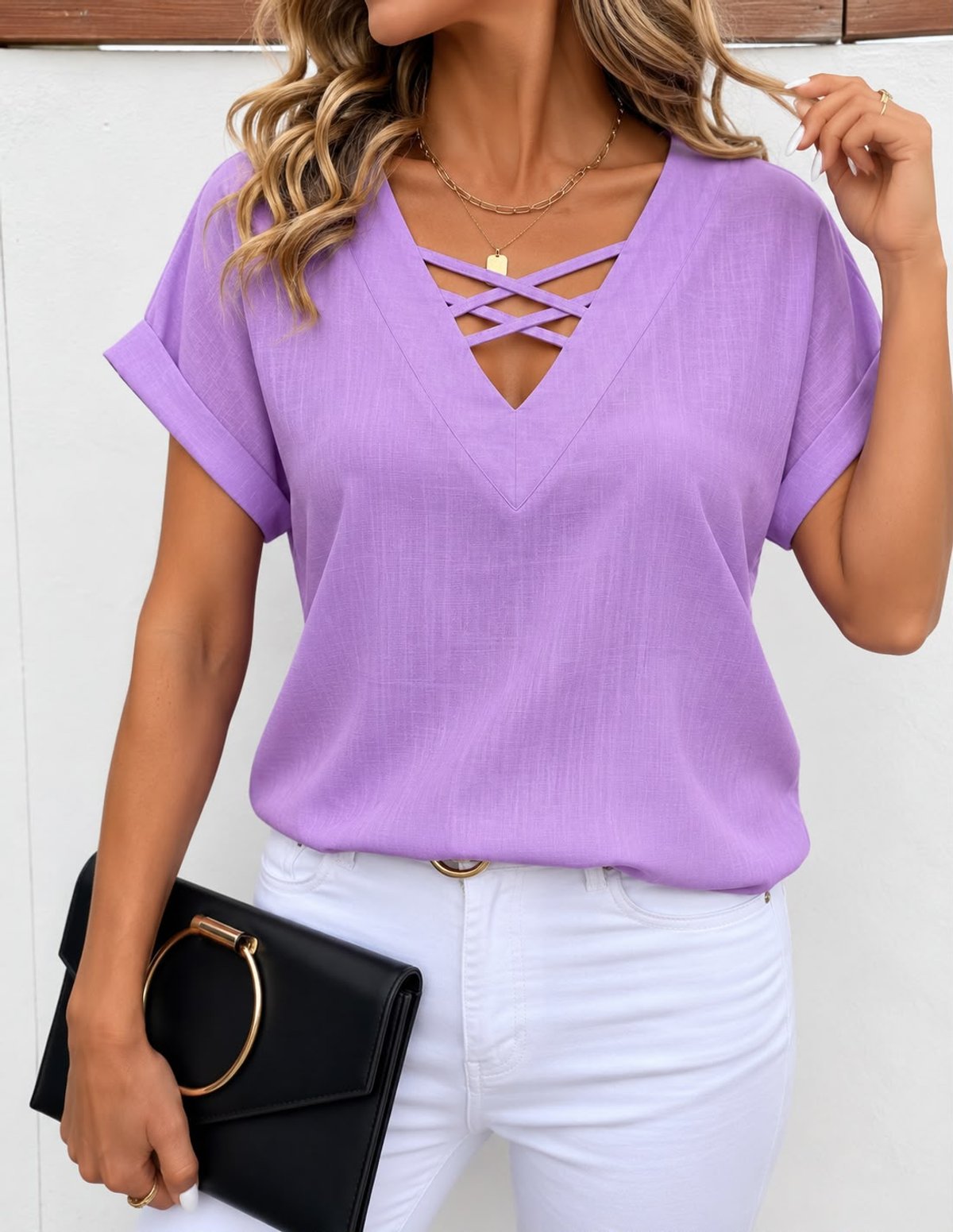 BLUSA CON DETALLES DE TIRAS CRUZADAS 💖 - 5