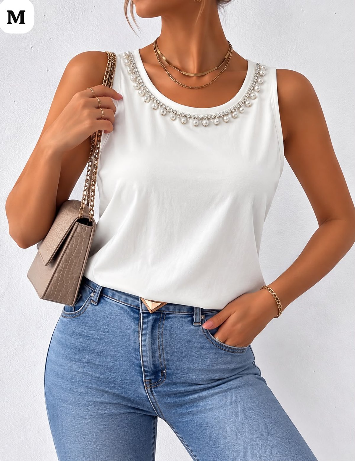 MUSCULOSA CON PERLAS Y BRILLITOS 💖✨  COD: 525 — imagen 5