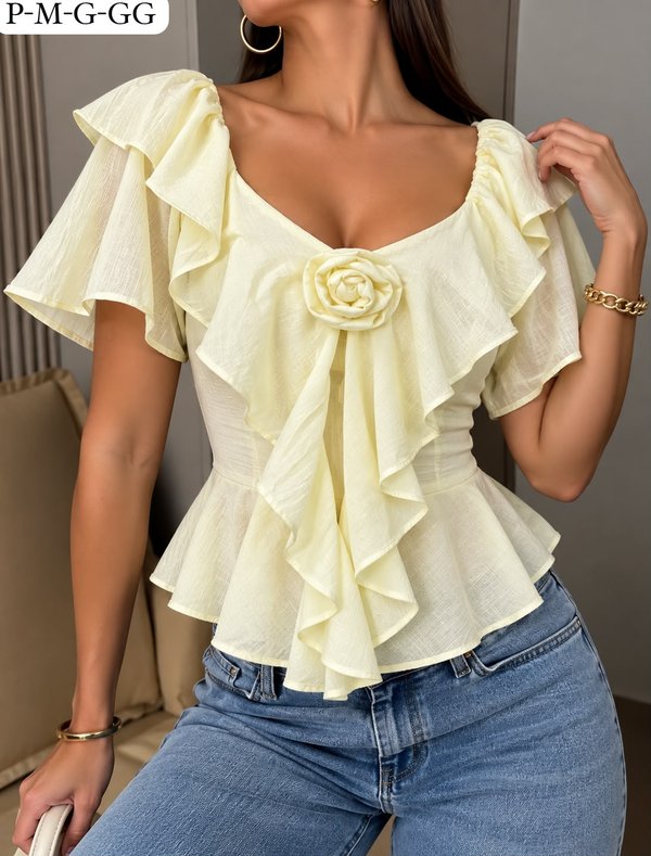 BLUSA CON VOLADOS Y FLOR ❤️‍🔥  COD: 0334