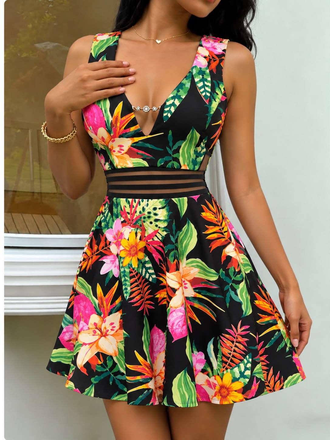 Vestido corto estampado floral