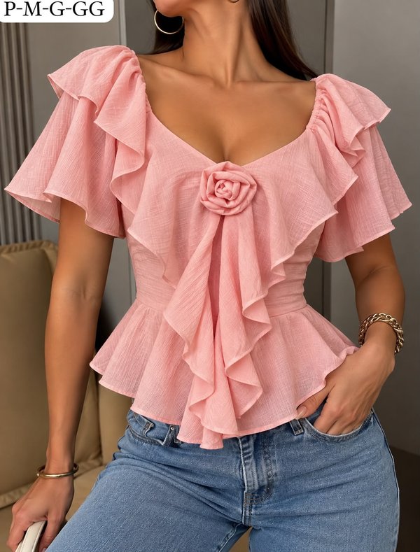 BLUSA CON VOLADOS Y FLOR ❤️‍🔥  COD: 0334