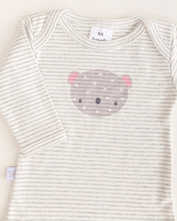 Body MODENA 549 - Gris Rayas Cara de Osito Rosa