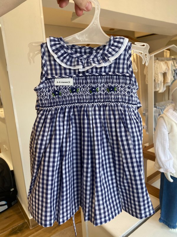 Vestido Punto Smock SAPUCAI 593 - Azul Cuadros Blancos
