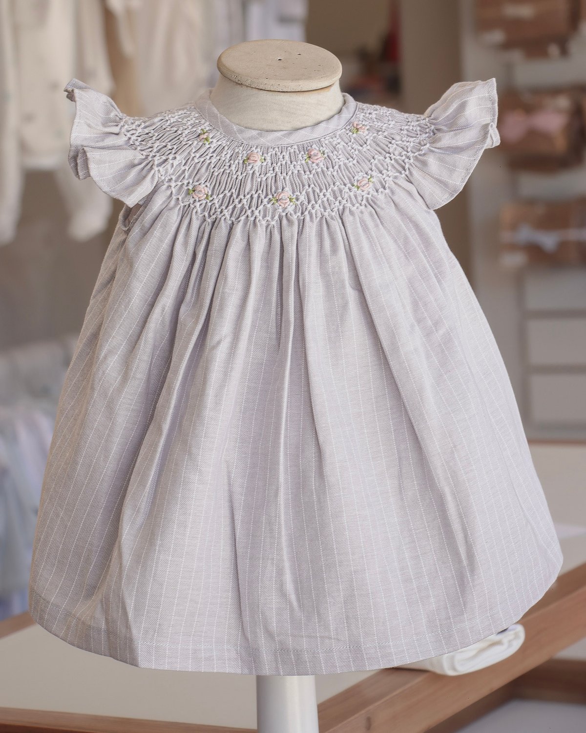 Vestido Punto Smock TAIS 610 - Gris a Rayas