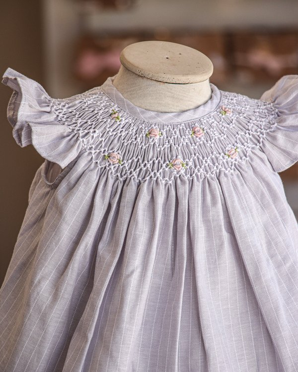 Vestido Punto Smock TAIS 610 - Gris a Rayas