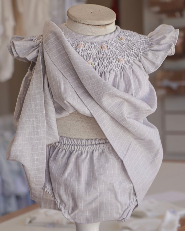 Vestido Punto Smock TAIS 610 - Gris a Rayas