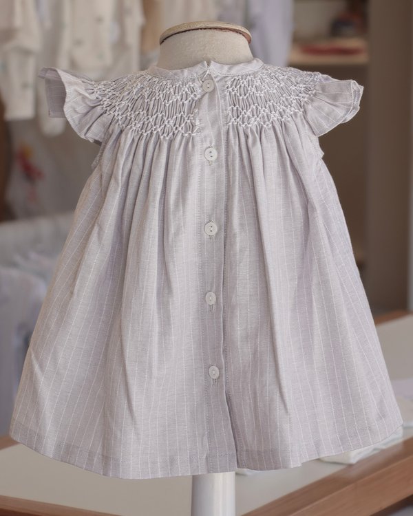 Vestido Punto Smock TAIS 610 - Gris a Rayas