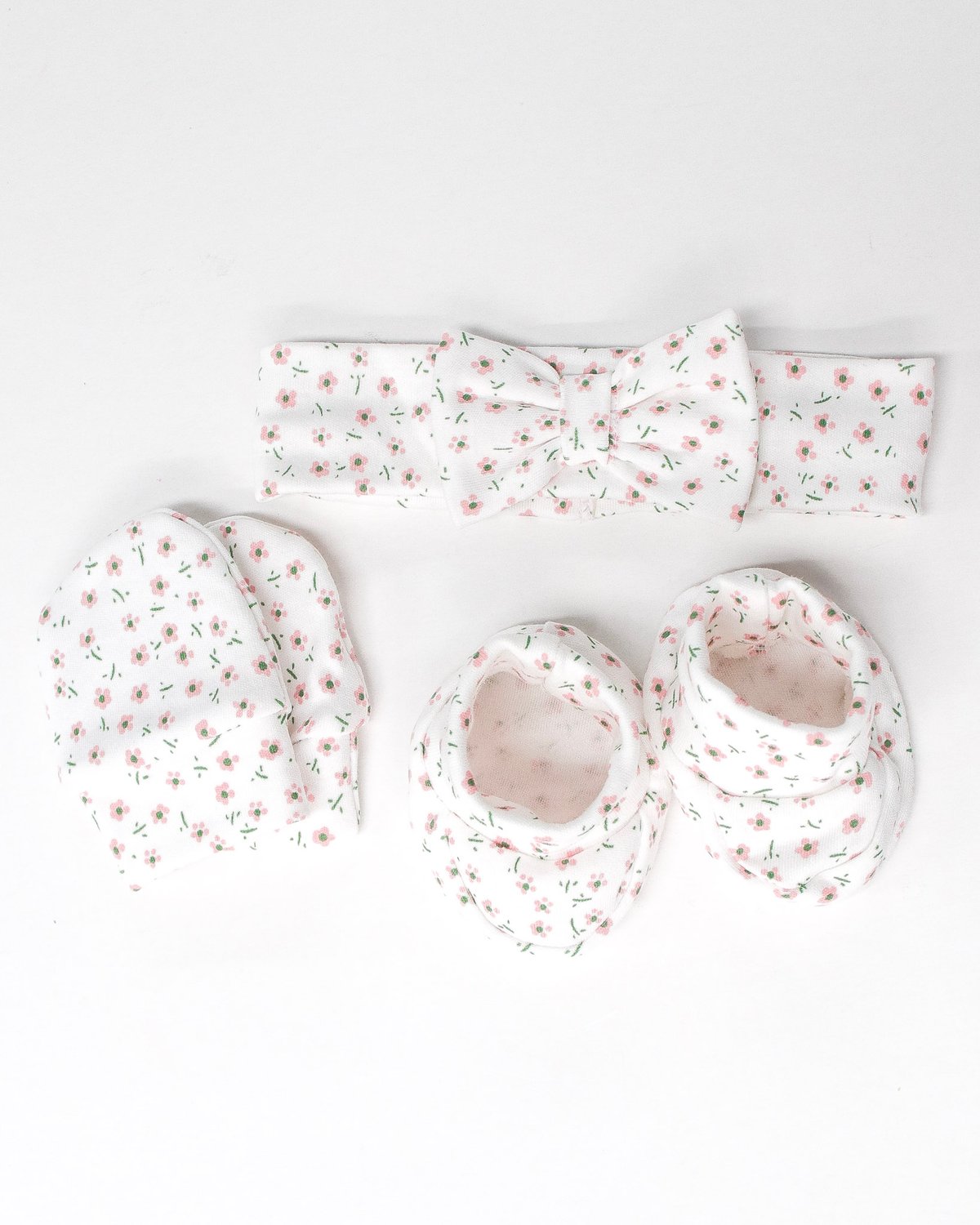 Kit Vincha SOFIA 1182 - Florcitas Rosas c/ Verde