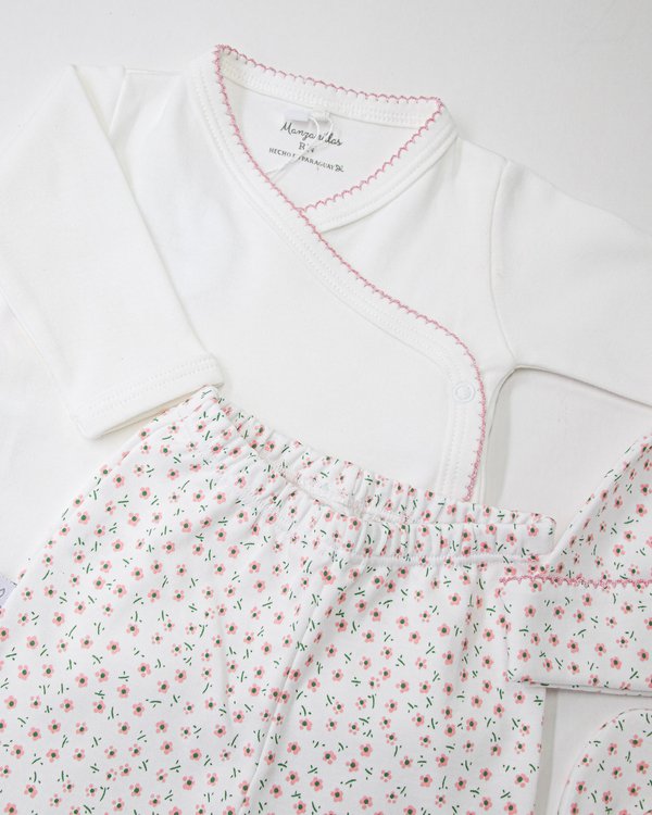 Conjunto VARSOVIA 503 - Florcitas Rosas c/ Verde