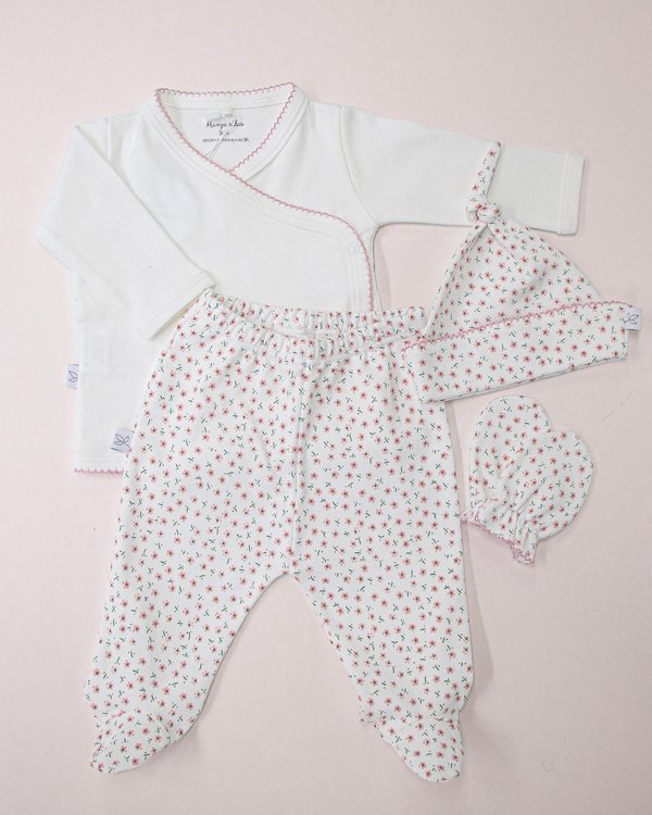 Conjunto VARSOVIA 503 - Florcitas Rosas c/ Verde