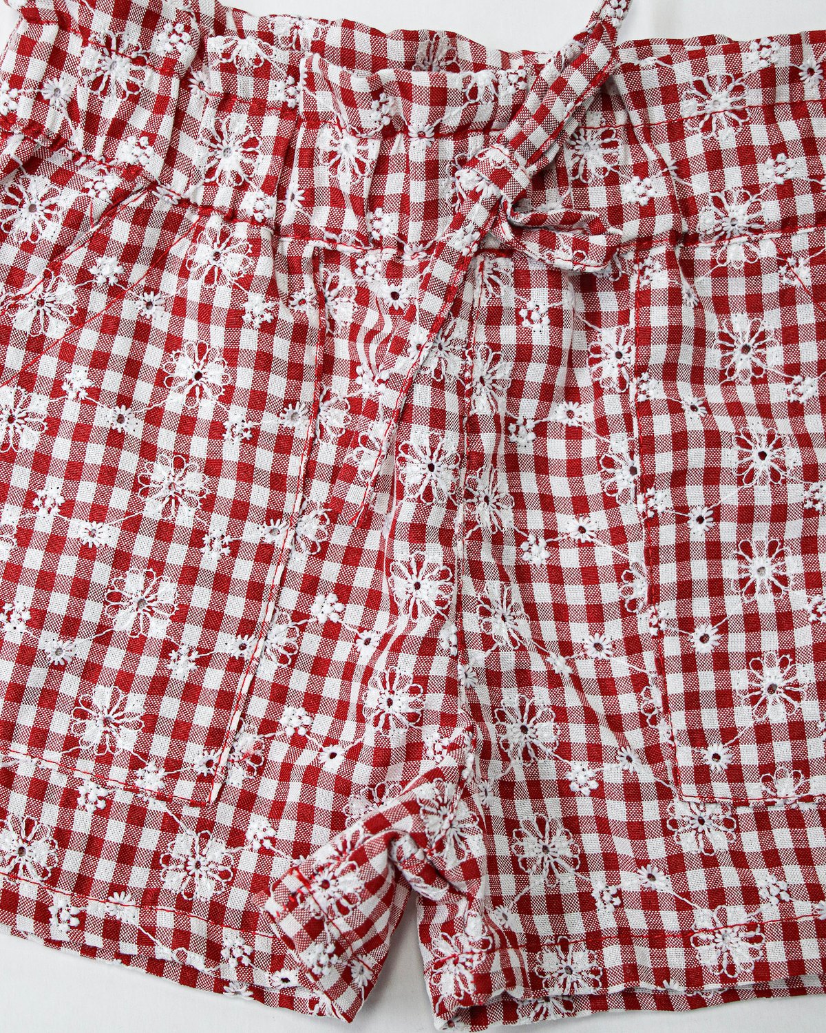 Short RECIFE 457 - Rojo a Cuadros c/ Flores - 2