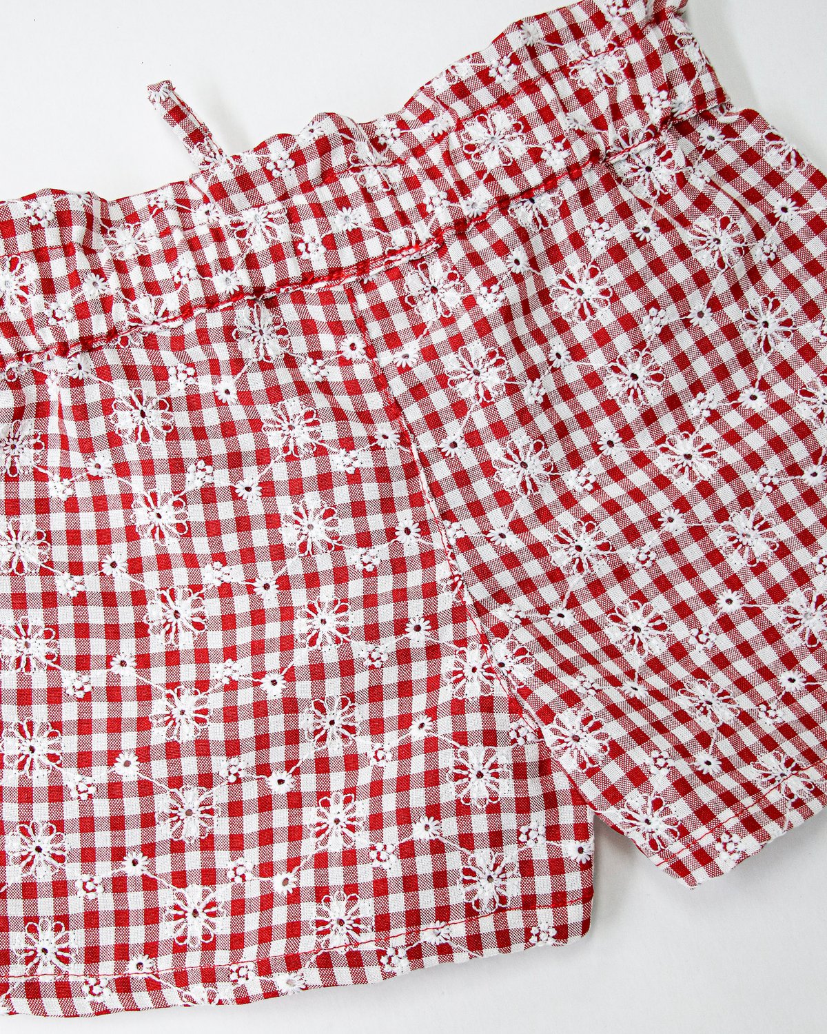 Short RECIFE 457 - Rojo a Cuadros c/ Flores - 3