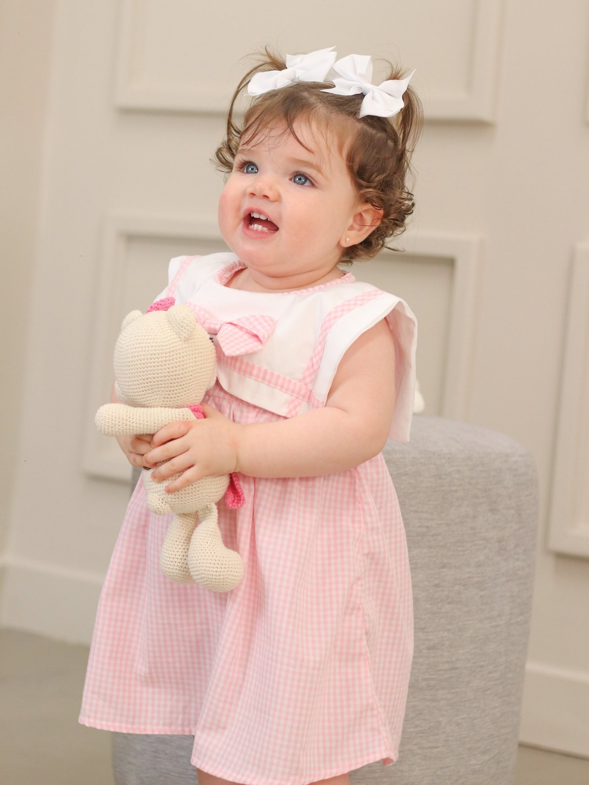 VESTIDO C/ MOÑO + BOMBACHA PALOMA - Rosa cuadros - 4