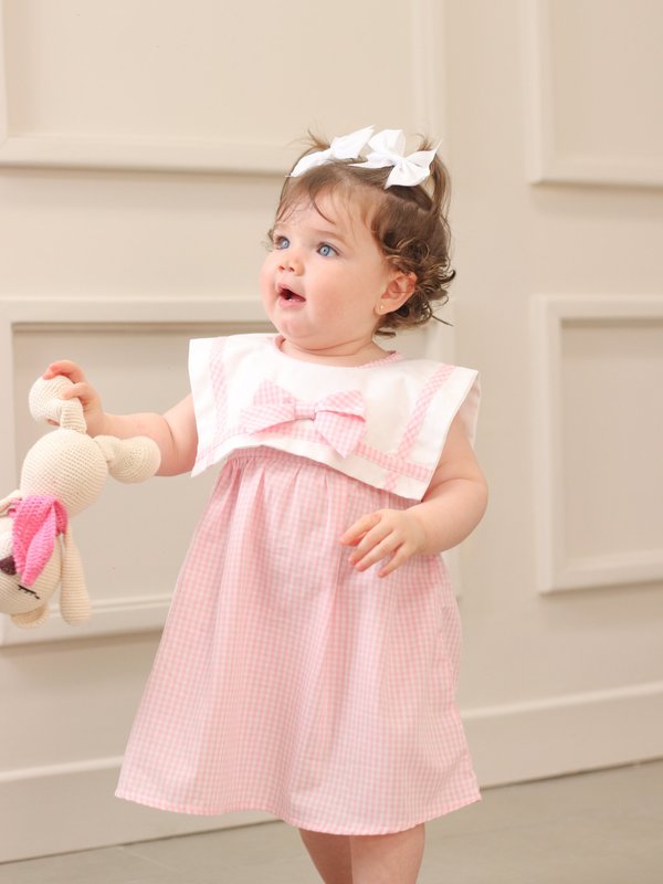 VESTIDO C/ MOÑO + BOMBACHA PALOMA - Rosa cuadros