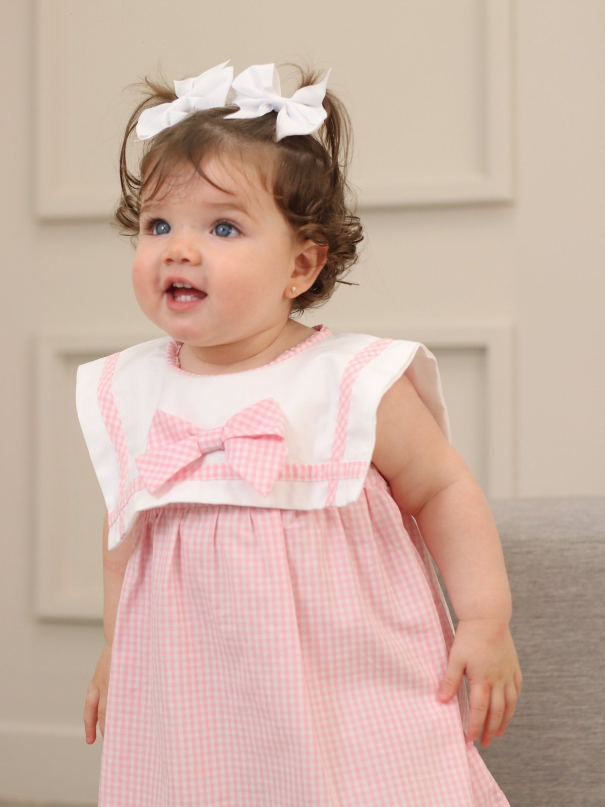 VESTIDO C/ MOÑO + BOMBACHA PALOMA - Rosa cuadros - 3
