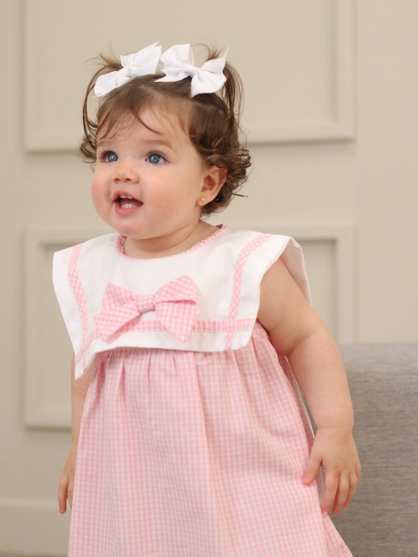 VESTIDO C/ MOÑO + BOMBACHA PALOMA - Rosa cuadros