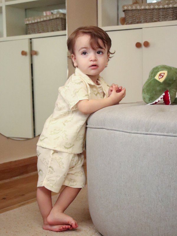 Camisa ALTOS - Dinosaurios beige c/ verde