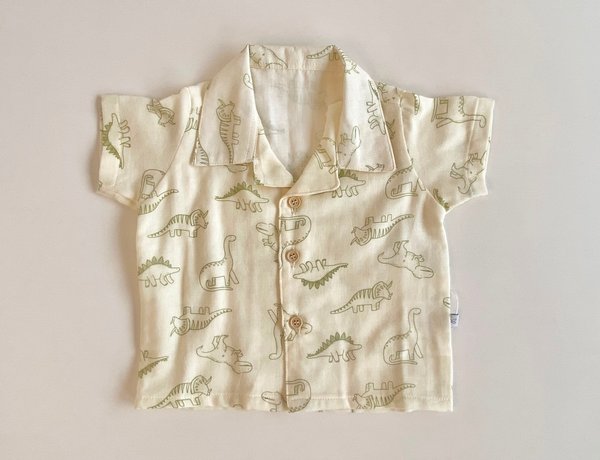 Camisa ALTOS - Dinosaurios beige c/ verde