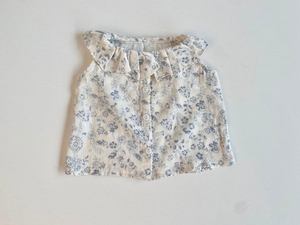 BLUSA SIN MANGA C/ VOLADOS EN EL CUELLO ADARA - Floreado azules