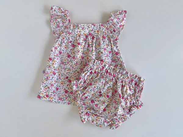 CONJUNTO BLUSA C/ GOMA + BOMBACHA MIRANDA - Blanco floreado