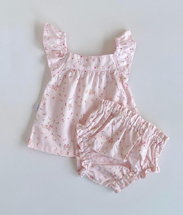 CONJUNTO BLUSA C/ GOMA + BOMBACHA MIRANDA - Rosa floreado