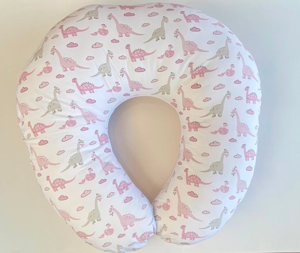 Almohada de Amamantar CALGARY 31 - Rosa cuadritos c/ dinosaurios nena