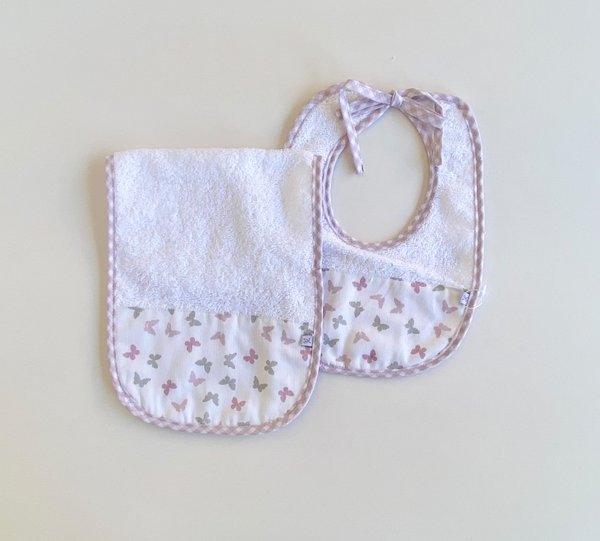 Set Babero+Babita ROTERDAM 1190 - blanco c/ mariposas nena