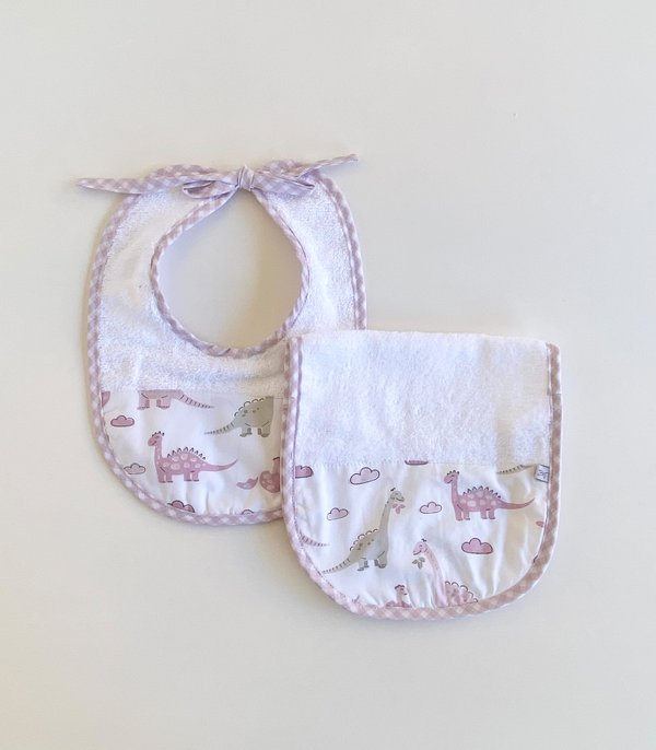 Set Babero+Babita ROTERDAM 1190 - blanco c/ dinosaurios nena