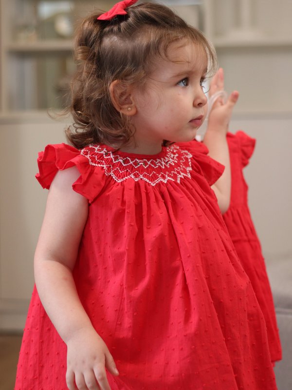 Vestido Punto Smock TAIS 610 - Rojo Plumeti