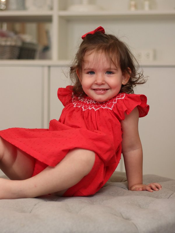 Vestido Punto Smock TAIS 610 - Rojo Plumeti