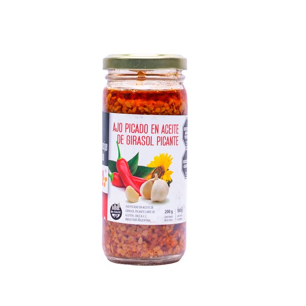 Ajo picado en aceite de girasol picante 200gr.