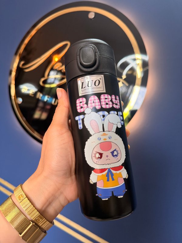 Botella térmica negra LUO con diseño infantil
