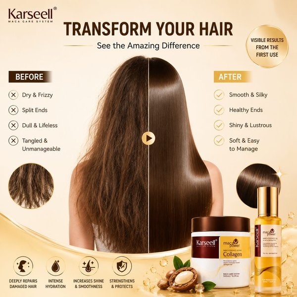 Mascarilla capilar de colágeno Karseell + champú capilar + aceite de argán