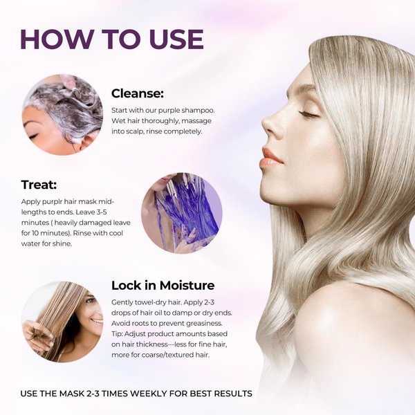 Mascarilla capilar morada Karseell con aceite de argán para cabello rubio, plateado y gris.
