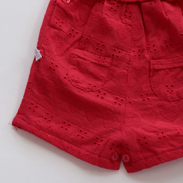 Jardinera corta con volados Regina- Rojo Broderie. Cod. 278