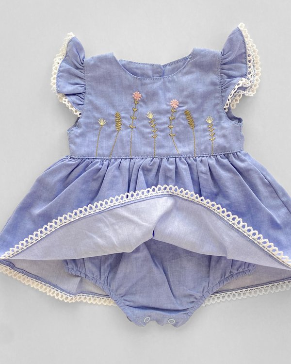 Vestido C/ Bordado + Bombacha Humaita- Celeste Cod. 579