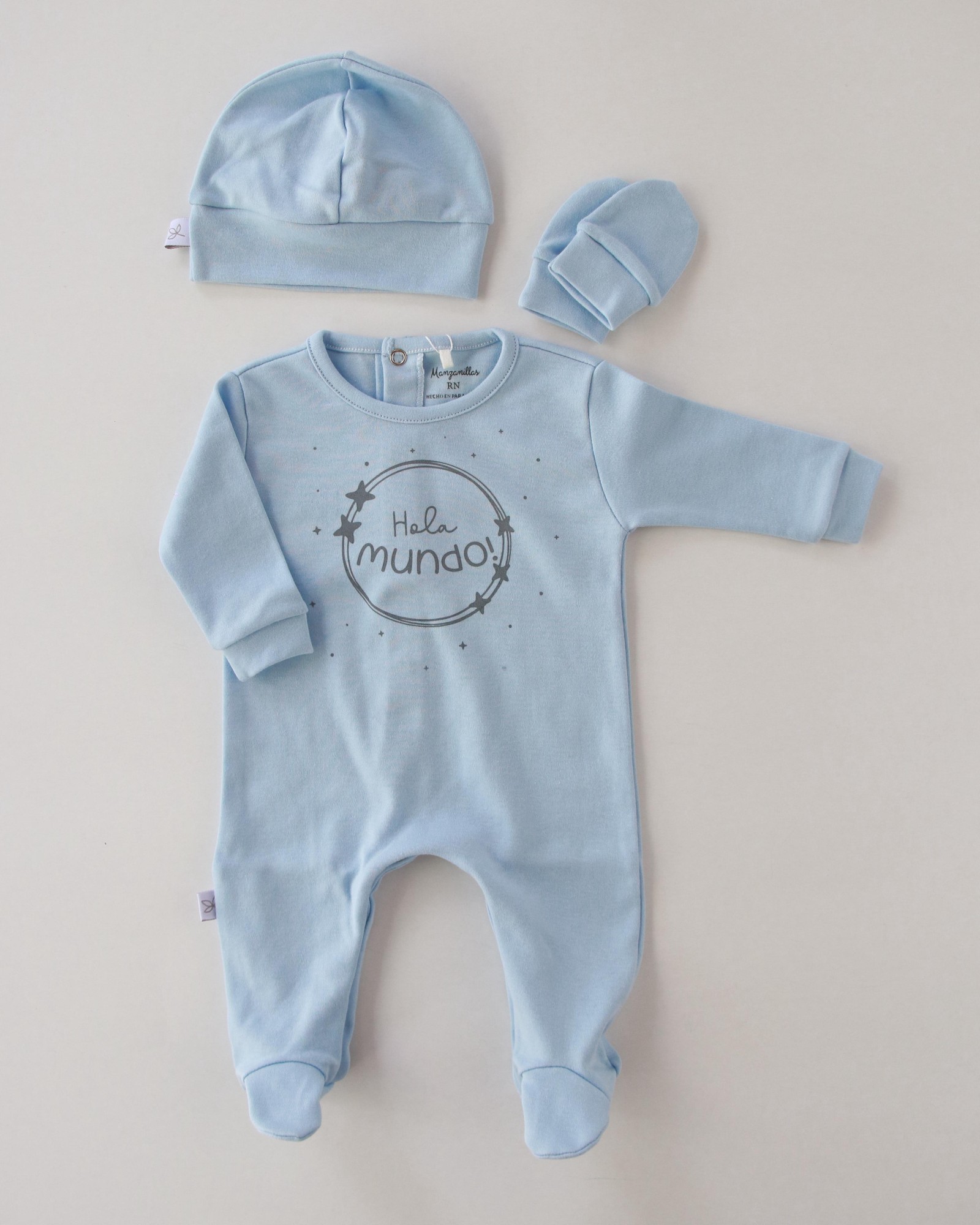 Set California C/Serigrafia Hola mundo- Celeste Cod. 1218