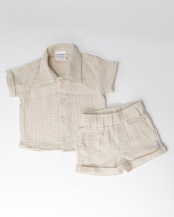 Conjunto de Camisa +Bermuda- Beige Cod.622