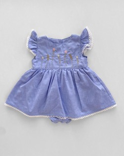 Vestido C/ Bordado + Bombacha Humaita- Celeste Cod. 579
