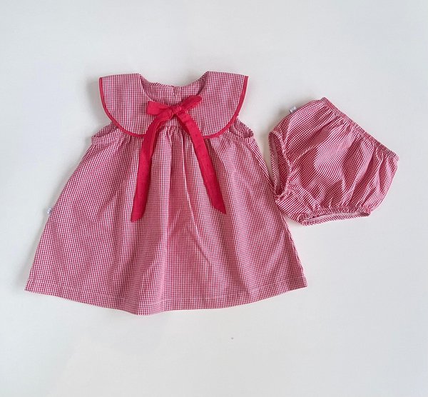Vestido C/Bombacha Villa Maria- Estamp. Rojo Cuadros Cod. 696 