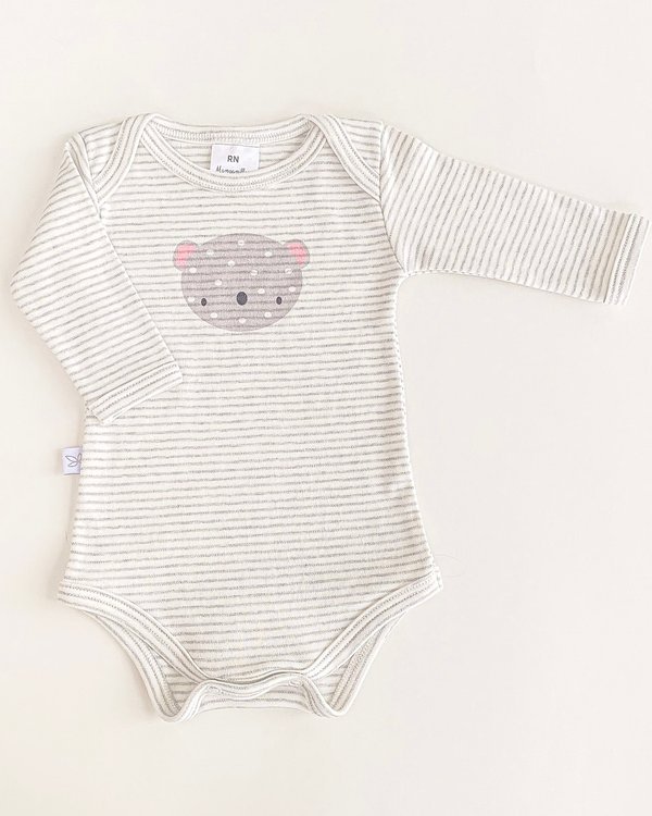 Body Modena- Gris Rayas Cara de Osito Rosa Cod.549